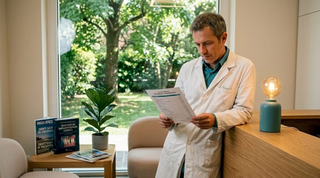 Il dentista verifica i prezzi dei trattamenti offerti dalla clinica