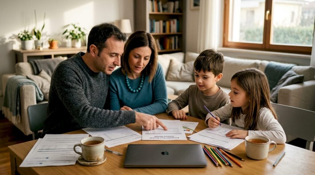 Una famiglia italiana si informa sui preventivi dal dentista
