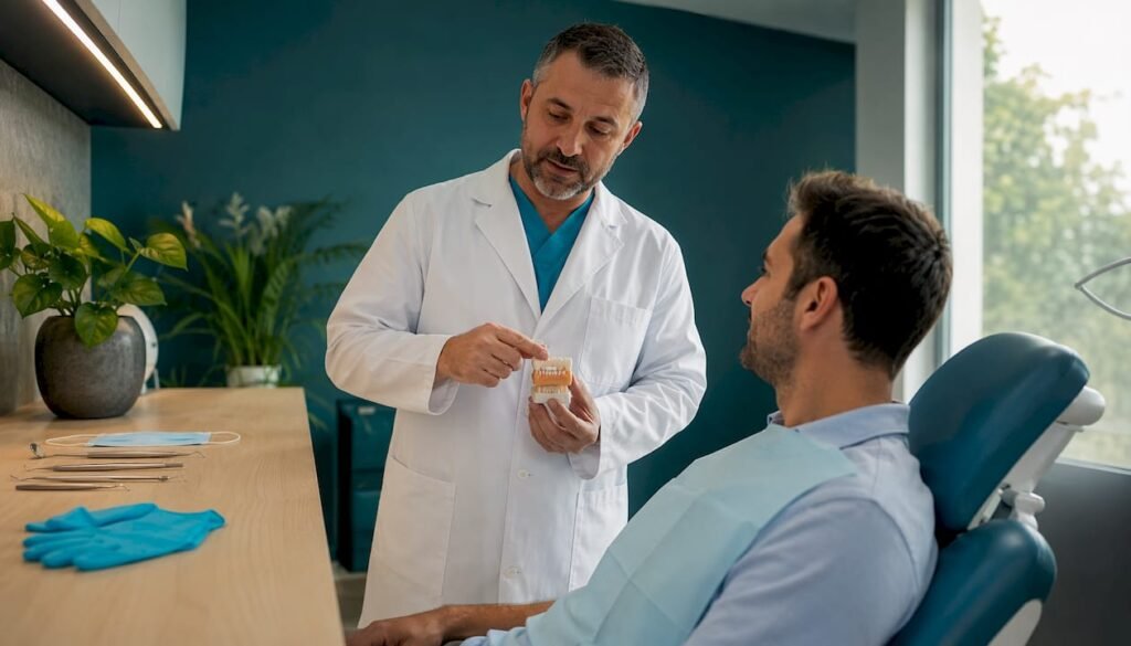 Controllo dal dentista: un momento di confronto tra medico e paziente in studio
