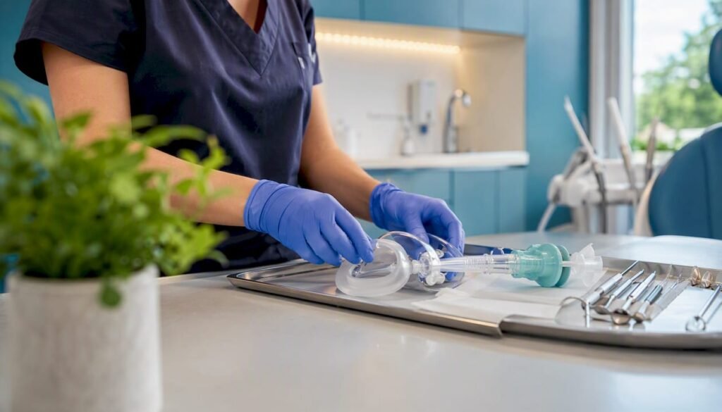 Allestimento per la sedazione inalatoria direttamente sulla poltrona odontoiatrica