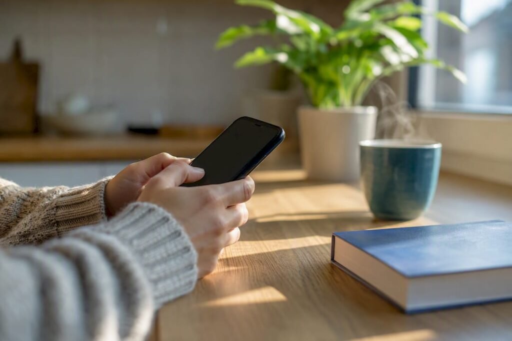 Mani che scrivono una giustificazione medica sullo smartphone