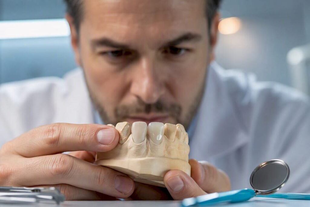 Dettaglio ravvicinato delle faccette dentali